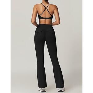 Alvoralay Women's Long Flared Pants Wirh Pockets High Waist Wide Leg New With Ta